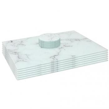White Marble Elegant Glass Placemat & Coaster Collection – 12 Count, 40cm by 30cm