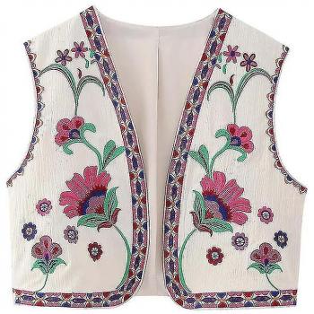 Gilet court dames avec broderie florale