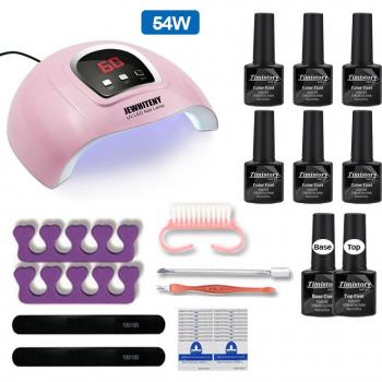 Paquete de Uñas de Gel Color 6/10/20 Uds, Base y Top Gel, Lámpara UV LED 120W y Taladro de Uñas 20000 RPM