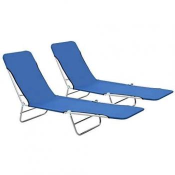 VidaXL Chaise Longue Pliable avec Repose-Pieds Bleu Meuble de Jardin Transat Chilienne