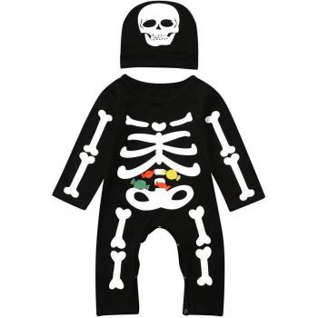 Infant Halloween Skull Print Long Sleeve Romper