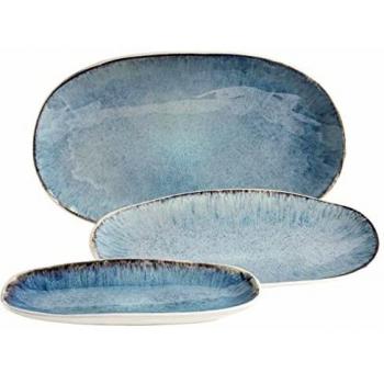 Servierplatten-Set Â«FROZENÂ» im modernen Vintage-Look, blau, 3-teilig