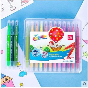 Deli, Set de Plumas de Acuarela Suaves, Doble Cabeza, 12/24/36/48 Colores, Suministros de Arte para Niños