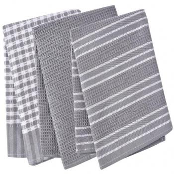100% Cotton Grey Dish Cloths – 3 Pack, Classic Design
