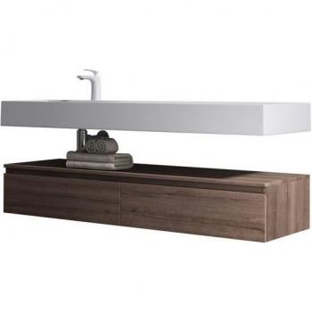 Meuble de Salle de Bain Marron avec Lavabo et 2 Tiroirs