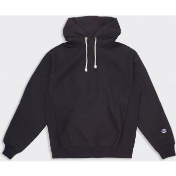 Champion Felpa con cappuccio nera in morbido tessuto Reverse Weave