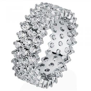 Silver Cubic Zirconia Claw Set Three-Row Full Eternity Ring R4883 3A 54