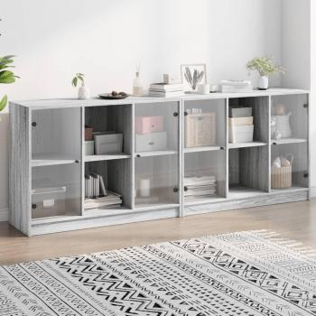 Vidaxl Bookcase Grey Sonoma with Doors 204x37x75 cm Engineered Wood