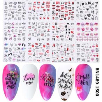 12 Pc Black Flower Nail Art Water Transfer Stickers Decals Polish Wraps LABN1189-1200-1