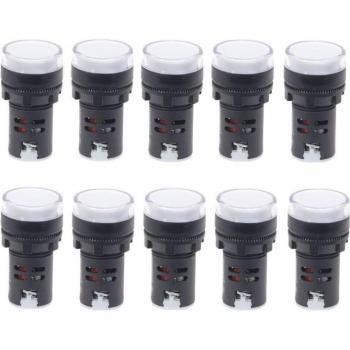 10-Piece 22mm White Button LED Power Indicator Lamp AD16-22 for 12V, 24V, 110V, 220V