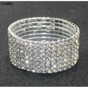 Bracelet en strass argenté pour femmes, 1 à 8 rangées, bijoux scintillants de mariée