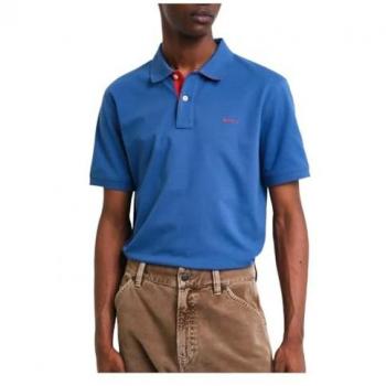GANT Herren Blaues Piqué-Poloshirt M – Kurzarm, Kontrastfarben