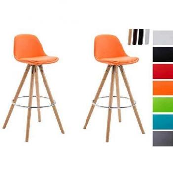 CLP 2er Set Barhocker Franklin Mit Kunstlederbezug I 2X Barstuhl Mit Rundem Holzgestell Und Fußstütze Orange, Vintage