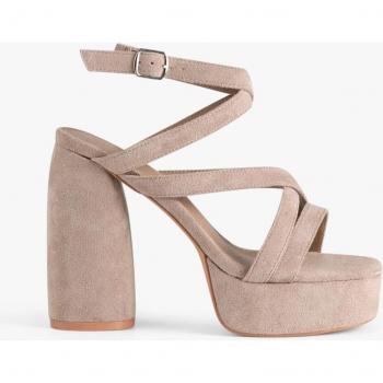 Sandalia de Tacón Mujer Taupe con Plataforma