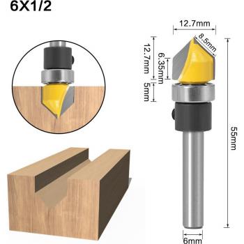 90 Grad V Fräser 6mm 1/4 mit Lager für Holzfräsmaschinen