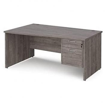 WaveMaster 25 – 1600 mm Wide, Left‑Hand Wave, Dual Drawer Pedestal, Grey Oak Top with Panel End Leg