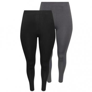 Yours Curve – Leggings im 2er Set, gerippt in Schwarz und Grau