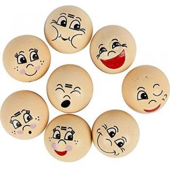 Têtes en bois émotives, 20 mm, 16 pièces