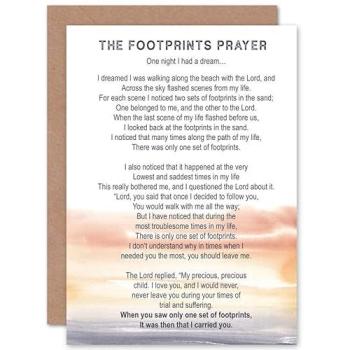 Lord Jesus Footprints In The Sand Poem Watercolour Greeting Card – Sealed, Envelope Included