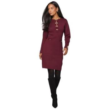 Women's Burgundy Double‑Button Knitted Midi