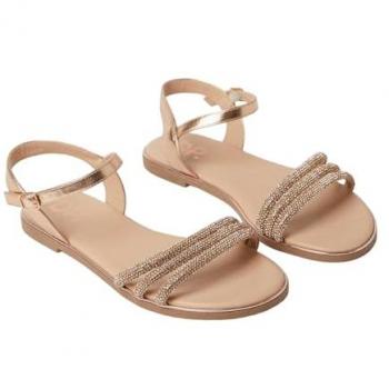 Women’s Rose Gold Fern‑Patterned Wide‑Fit Flats