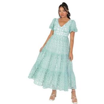 Maya Blooming Fern Mid-Length Silk‑Blend Dress – Size 14