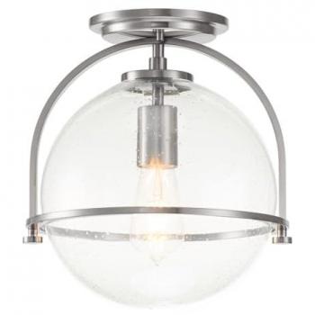 LICHT-ERLEBNISSE Deckenleuchte Metall Glas E27 ø 28,2 cm Nickel gebürstet Kugel Schirm rund Vintage Deckenlampe