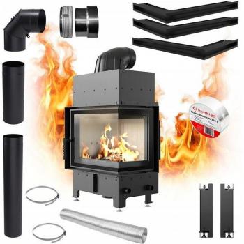 Black Steel 8kW KratiFloki Air Fireplace Insert – Right Orientation, Ø160mm
