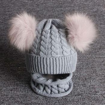 Conjunto de gorro y bufanda de invierno para bebé, doble pompón