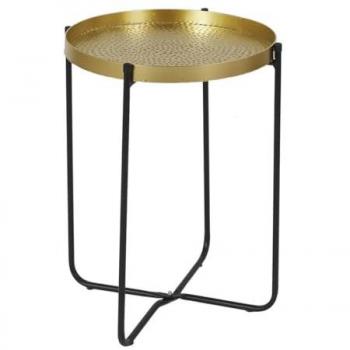 Table d’appoint SYMBA D35 cm – Plateau en métal doré martelé, socle noir