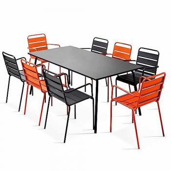 Set tavolo e sedie da giardino in metallo arancione e grigio