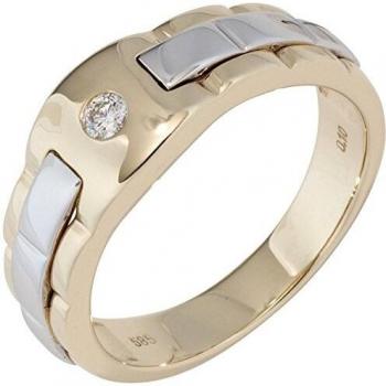 Männer‑Ring JOBO 585 Gold, Gelb‑Weiß, Bicolor, 1 Diamant – 70 mm Durchmesser