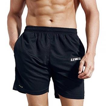 LUWELL PRO Men's Running Shorts with Pockets Quick Dry Breathable Active Gym Shorts for Workout, Training, Jogging (666)-Black-L