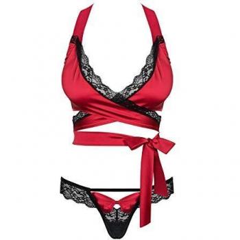 Sensuelia 2-Piece Red Lingerie Set with Wrap-Around Top