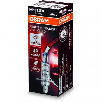 OSRAM NIGHT BREAKER UNLIMITED H1, Halogen-Scheinwerferlampe, 64150NBU, 12V PKW, Faltschachtel (1 Stück)