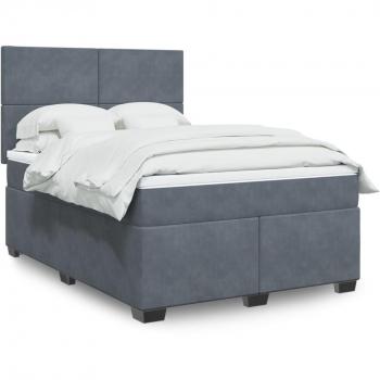Dark Grey Velvet Box Spring Bed with Mattress 140x190 cm