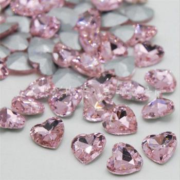 Heart Shape Pink Glass Rhinestones for Garment Decoration