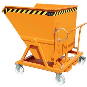 Bauer SKS 700, bac à copeaux en acier, orange, B 1345 x D 1200 x H 1275 mm, capacité 700 l, charge maximale 1000 kg, avec roulettes et robinet de vidange