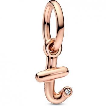 Pandora Letter T Script Charm Zilver met Roze-Witte Zirkonia