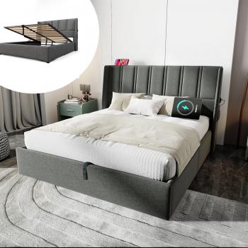 Mesa‑Cama Contenedor Lino Gris 140x200 – Puerto de Carga, Bolsillos Laterales