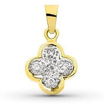 Cruz colgante oro 18k bicolor mujer 14mm con circonitas en el centro