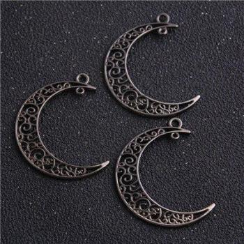 Lote de 6 piezas de abalorios metálicos luna hueca, 30x39mm, en ocho colores