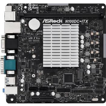 Asrock N100DC-ITX Mini ITX Motherboard with Integrated Intel Quad-Core N100 CPU, 1x DDR4 Slot, VGA, HDMI, DC Jack, Fanless Design, 1x M.2 Slot