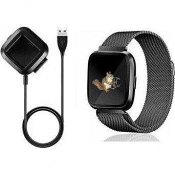 Bracelet Milanese Loop avec Chargeur USB pour Fitbit Versa Lite