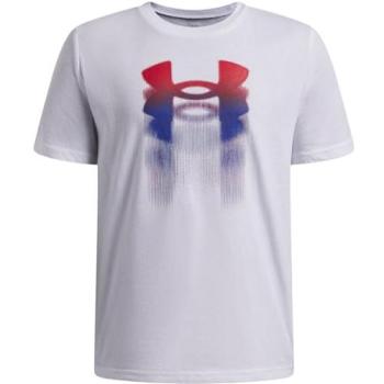 White Under Armour Boys' X‑L Size Logo Blurry Short Sleeve Top