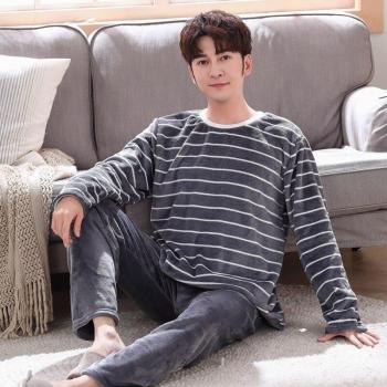 XIZOU Long Sleeve Sleepwear Set for Couples Warm Autumn Winter Pajamas