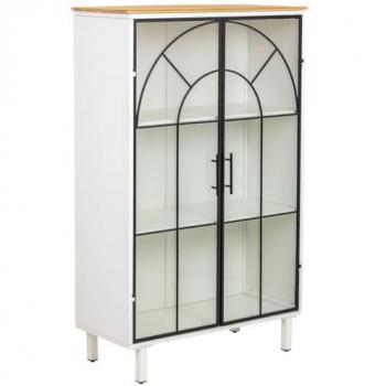 Vitrine à double porte, verre trempé, métal et bois – 80×35×130 h