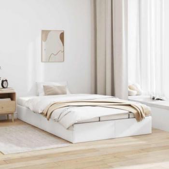 Ottoman Bed Frame White Double Faux Leather without Mattress