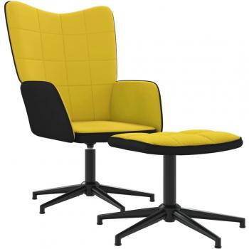 Chaise Relax avec Tabouret Jaune Moutarde en Velours et PVC