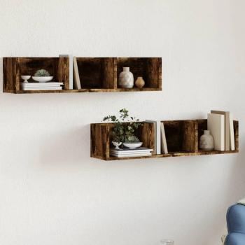Étagères murales design en chêne fumé – 2 pièces